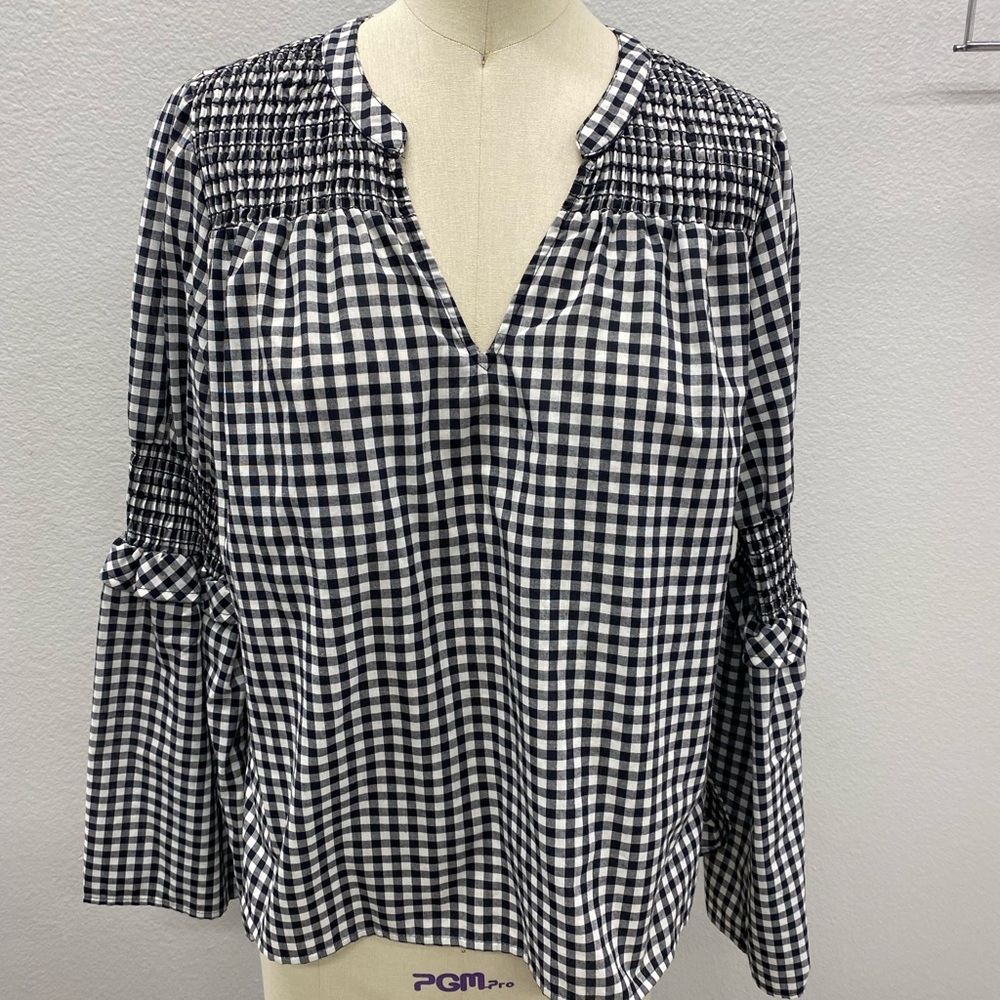 Woven smocked gingham plaid